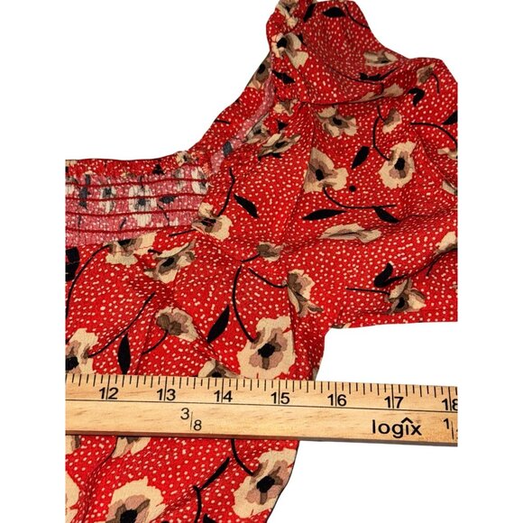 Lovestitch Women's Red Floral Long Sleeve Blouse M With Square Neckline & Peplum - Picture 8 of 9